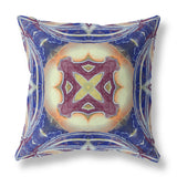 Pastel Floral Squares Broadcloth Indoor Outdoor Zippered Pillow Blue Muted Orange Cream