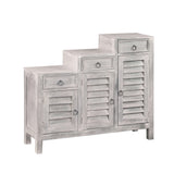 Sunset Trading Cottage Three Tiered Shutter Cabinet | Distressed Light Gray