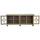 Sunset Trading Cottage 87 Clover Glass Door Credenza | Driftwood Brown Solid Wood Display Cabinet | Fully Assembled Sideboard