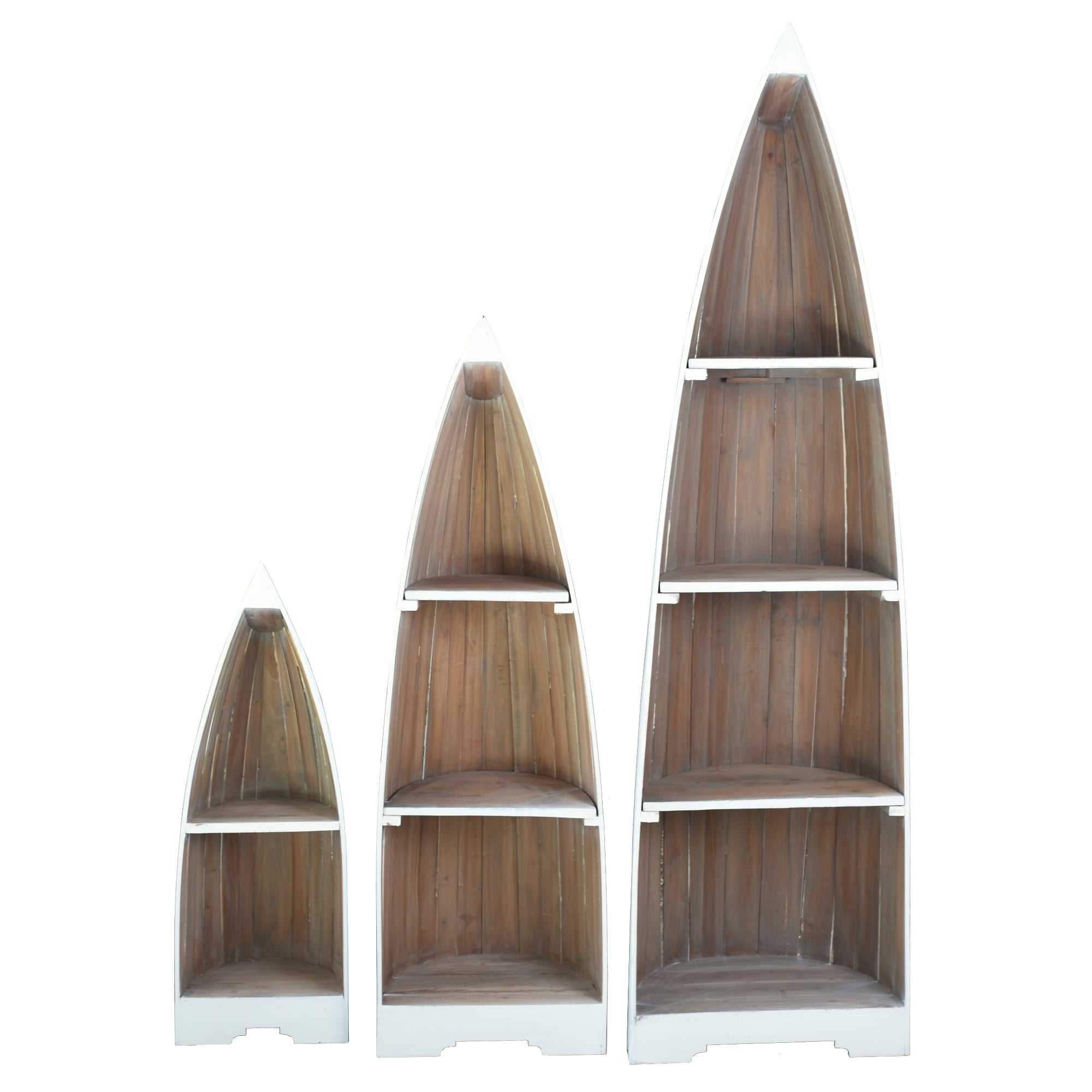 Sunset Trading Cottage 3 Piece Boat Shaped Freestanding Shelves | White/Driftwood Brown Solid Wood | Fully Assembled Nautical Di