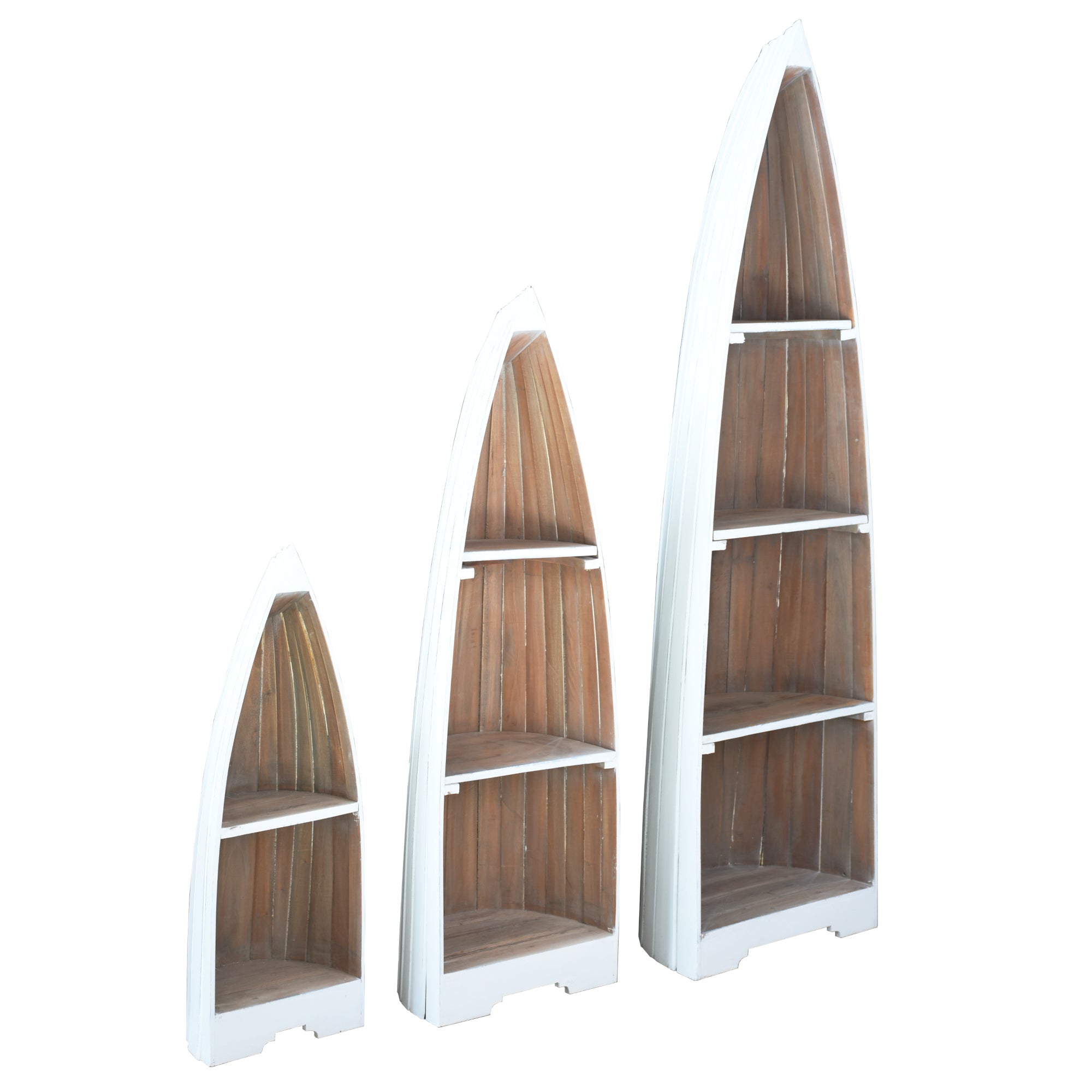 Sunset Trading Cottage 3 Piece Boat Shaped Freestanding Shelves | White/Driftwood Brown Solid Wood | Fully Assembled Nautical Di