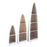 Sunset Trading Cottage 3 Piece Boat Shaped Freestanding Shelves | White/Driftwood Brown Solid Wood | Fully Assembled Nautical Di