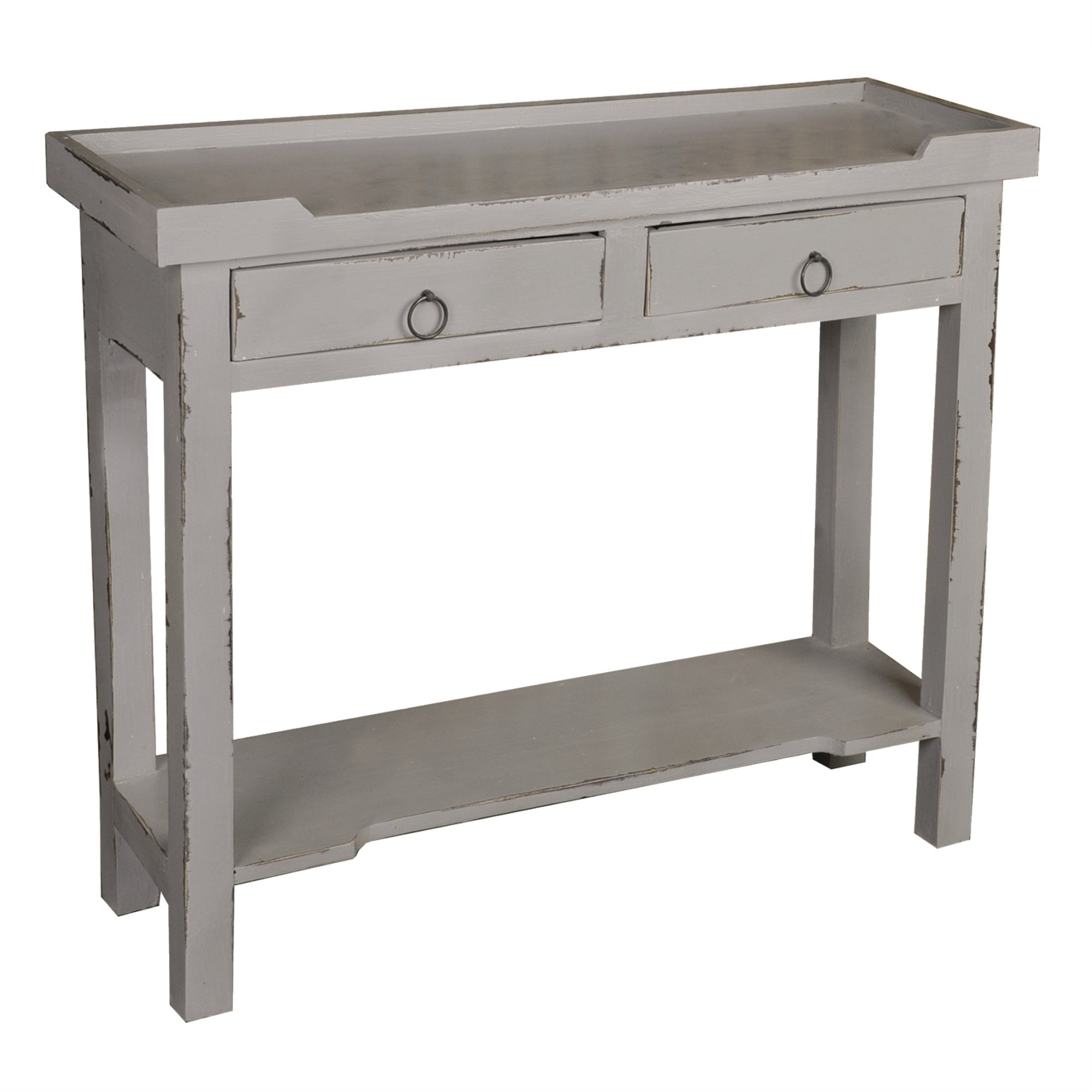 Sunset Trading Cottage Console Table | 2 Drawers | Shelf | Antique Gray