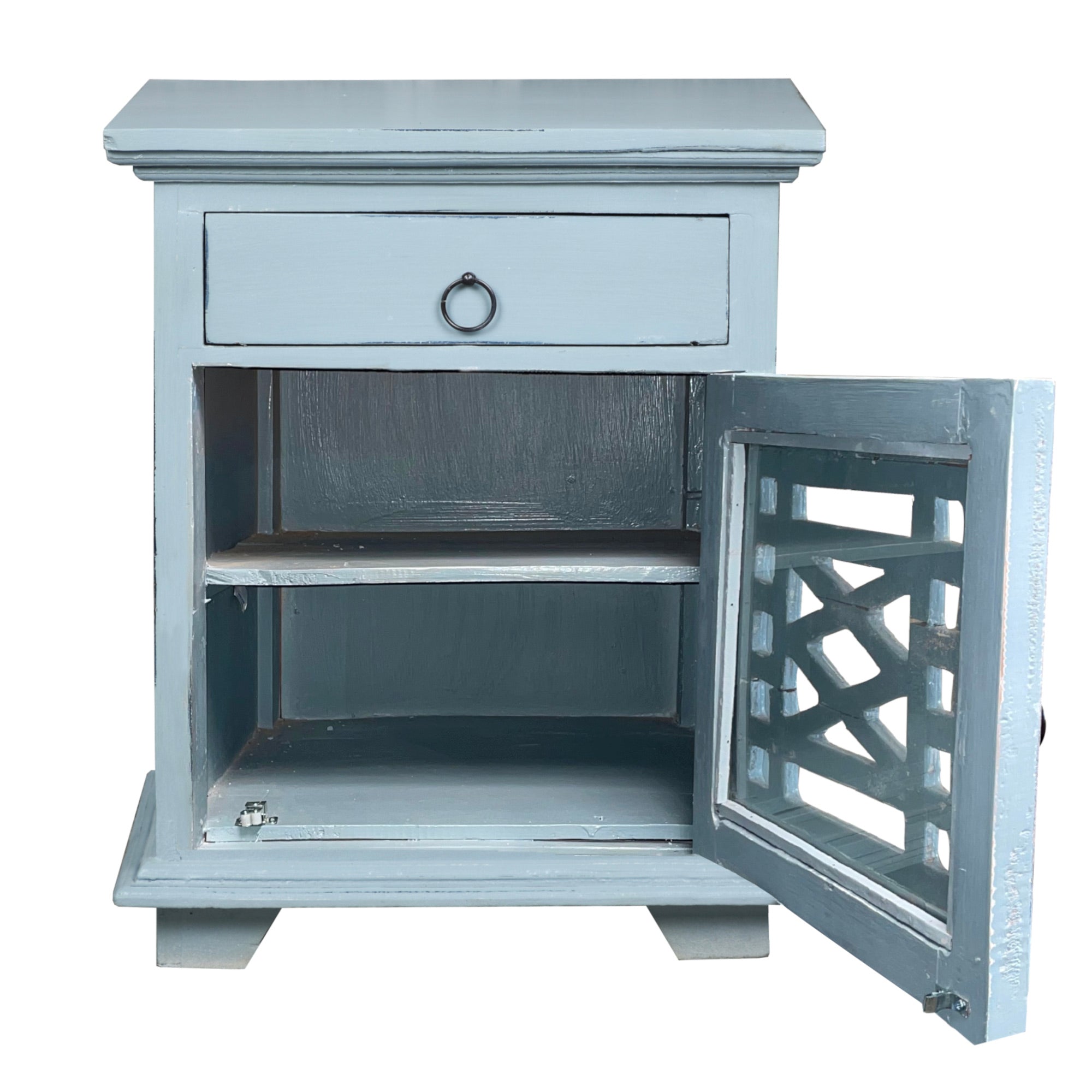 Sunset Trading Cottage Solid Wood Side Or Night Table | Distressed Beach Blue Solid Wood | Fully Assembled Accent Cabinet