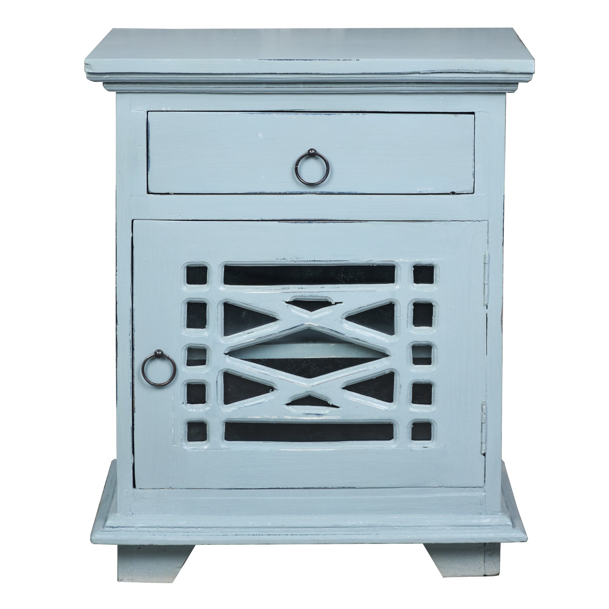 Sunset Trading Cottage Solid Wood Side Or Night Table | Distressed Beach Blue Solid Wood | Fully Assembled Accent Cabinet