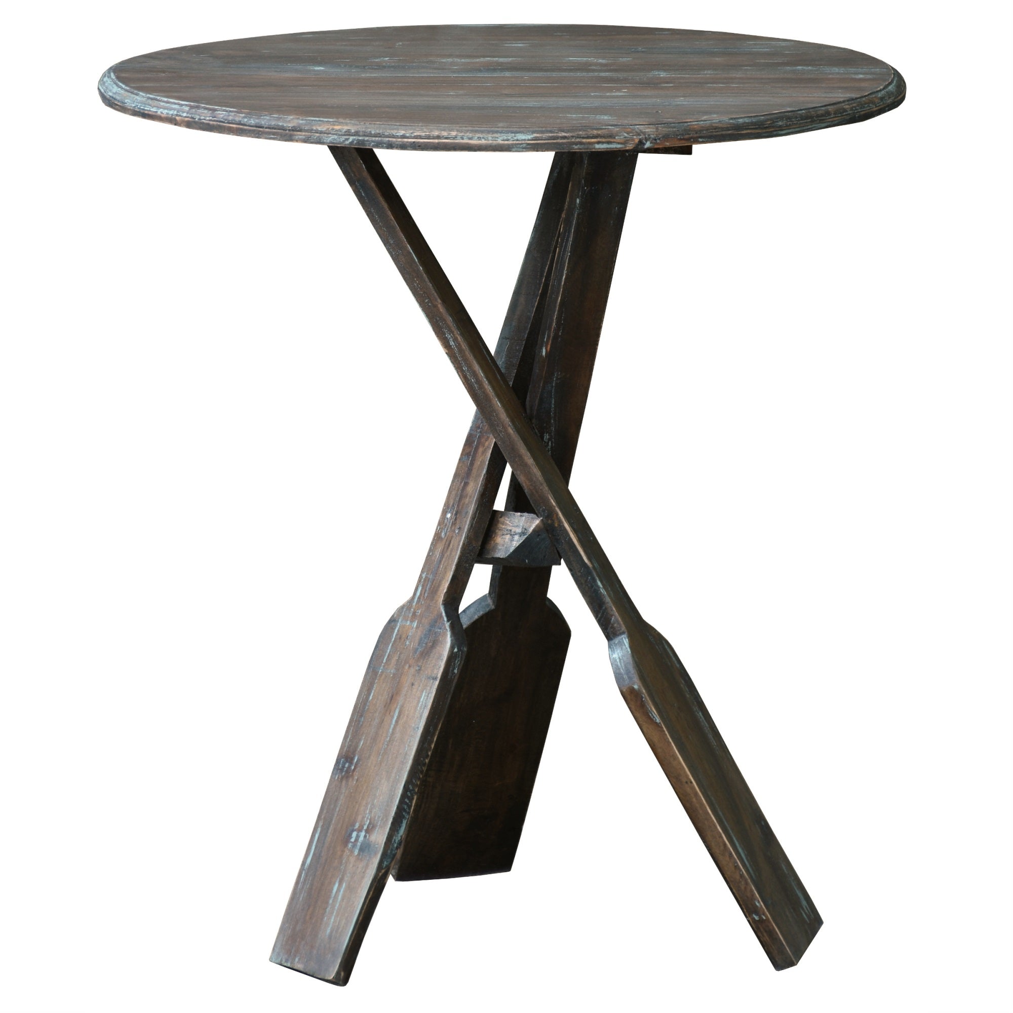 Sunset Trading Cottage Round Boat Oar Accent Table | Distressed Brown And Blue