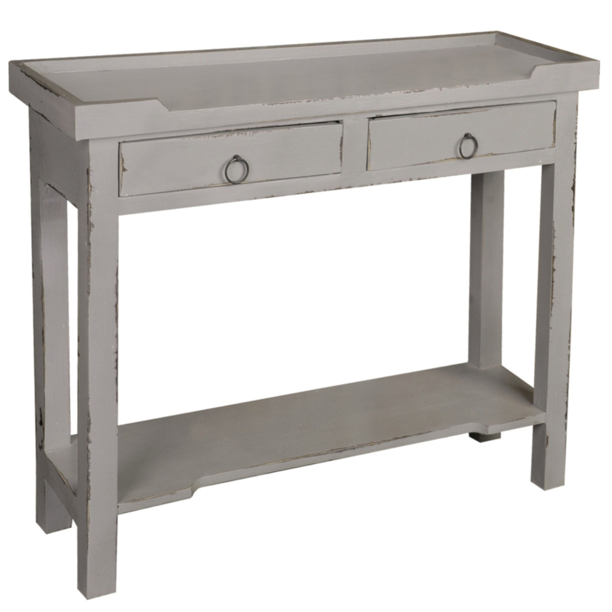 Sunset Trading Cottage Console Table | 2 Drawers | Shelf | Antique Gray