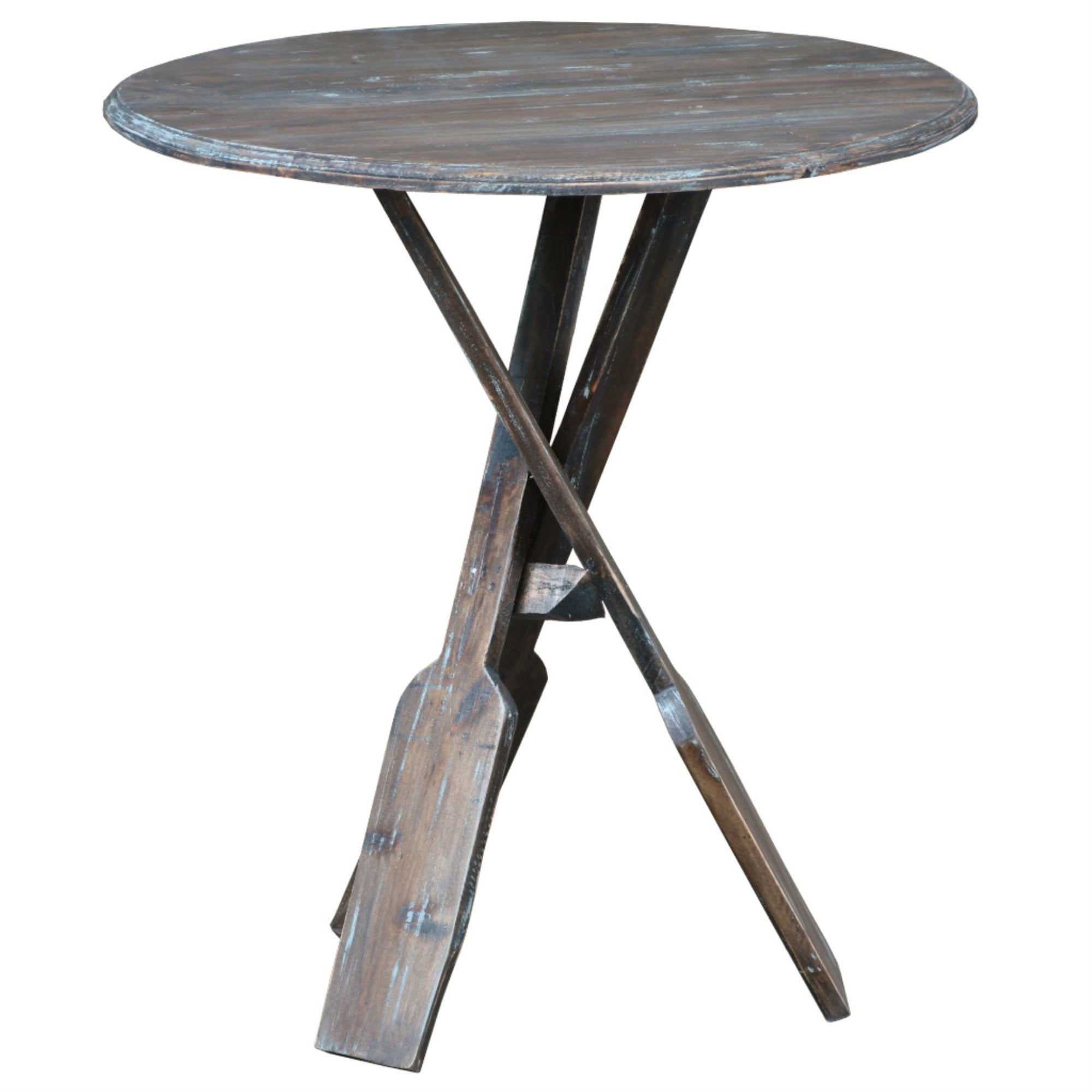Sunset Trading Cottage Round Boat Oar Accent Table | Distressed Brown And Blue