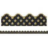 Sparkle + Shine Gold Glitter Stars Scalloped Border, 39