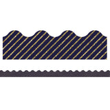 Sparkle + Shine Gold Glitter and Navy Stripe Scalloped Border, 39