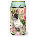 Caroline'S Treasures Siamese Cat In The Roses Tall Boy Koozie Hugger, Multicolor