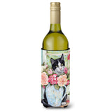 Caroline'S Treasures Black And White Rose Cat Wine Bottle Koozie Hugger, 750Ml, Multicolor