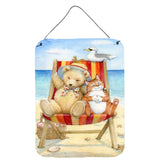 Caroline'S Treasures Summer Teddy Bear And Cat On Beach Wall Or Door Hanging Prints Cdco0336Ds1216, 16H X 12W, Multico