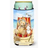 Caroline'S Treasures Cdco0336Tbc Summer Teddy Bear And Cat On Beach Tall Boy Beverage Insulator Hugger, Multicolor