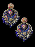 DER797 large sized kundan earrings - royal blue ( READY TO SHIP )