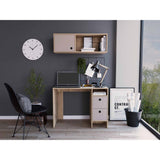 Tuhome Khali Office Set, Two Shelves, Countertop Table, Two Drawers, Wall Cabinet, One Door Cabinets- Light Oak+Taupe , For Offi