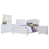 Sunset Trading White Shutter Wood 5 Piece King Bedroom Set | 3 Drawer Nightstand
