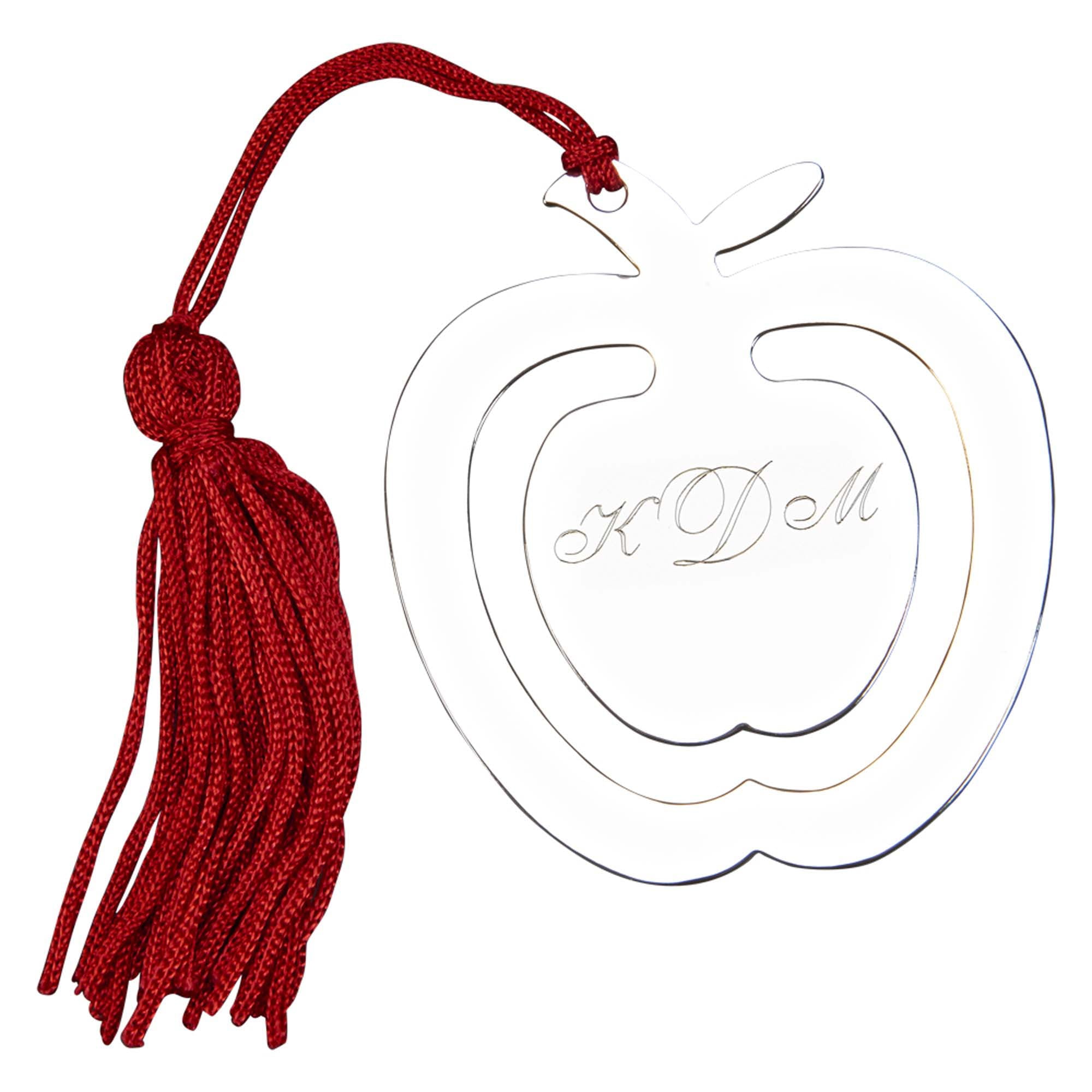 Apple Bookmark With Red Tassel In Nickel Plated