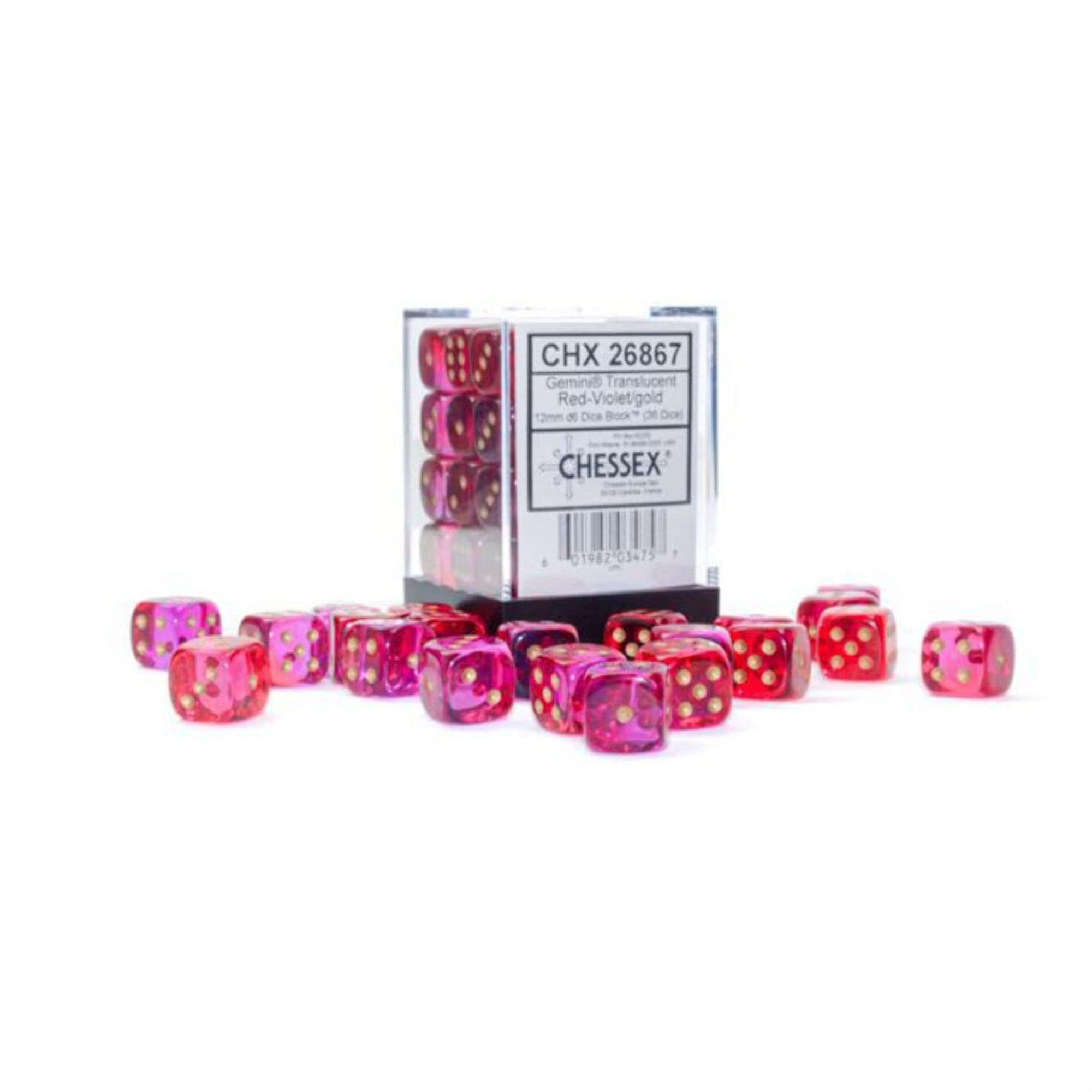 Chessex Dice Set - 12Mm Gemini: Translucent Red-Violet/Gold Dice Block - Dungeons And Dragons D&D Dnd Ttrpg Dice - Includes 36 D