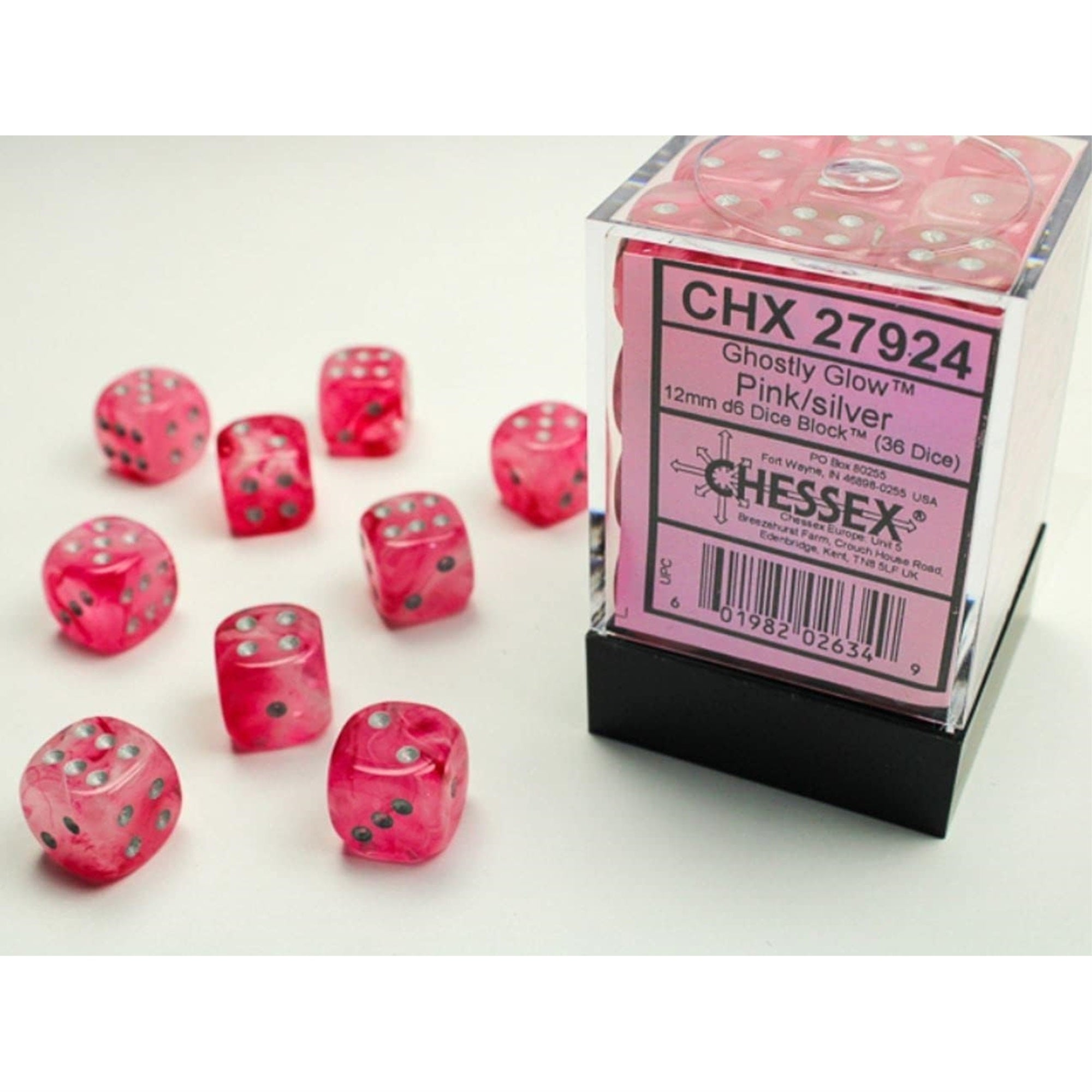Chessex Dnd Dice Set-16Mm Ghostly Glow Pink And Silver Plastic Polyhedral Dice Set-Dungeons And Dragons Dice Includes 12 Dice -