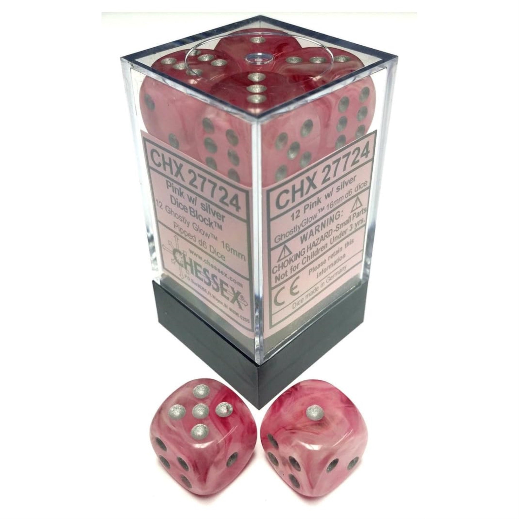 Chessex Dnd Dice Set-16Mm Ghostly Glow Pink And Silver Plastic Polyhedral Dice Set-Dungeons And Dragons Dice Includes 12 Dice -