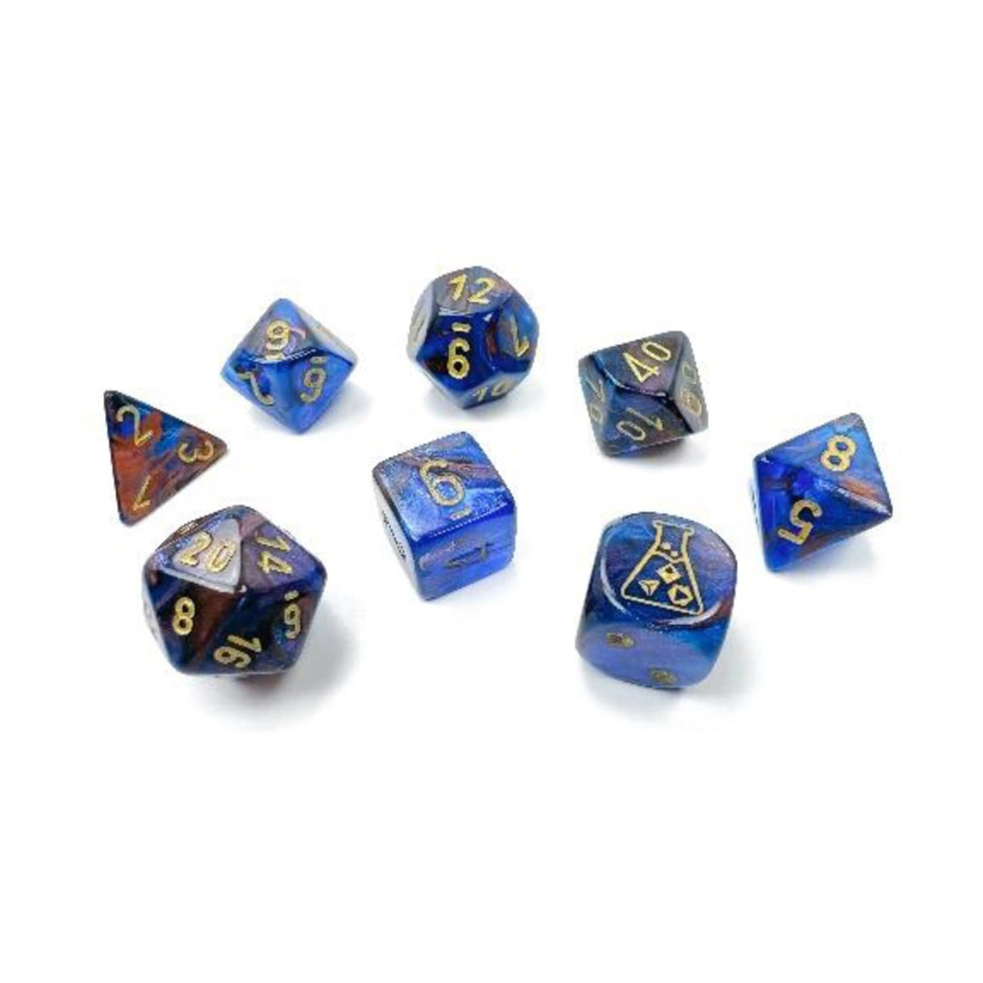 Azurite Lustrous Dice With Gold Numbers 7+1 Dice Set 16Mm (5/8In) Chessex