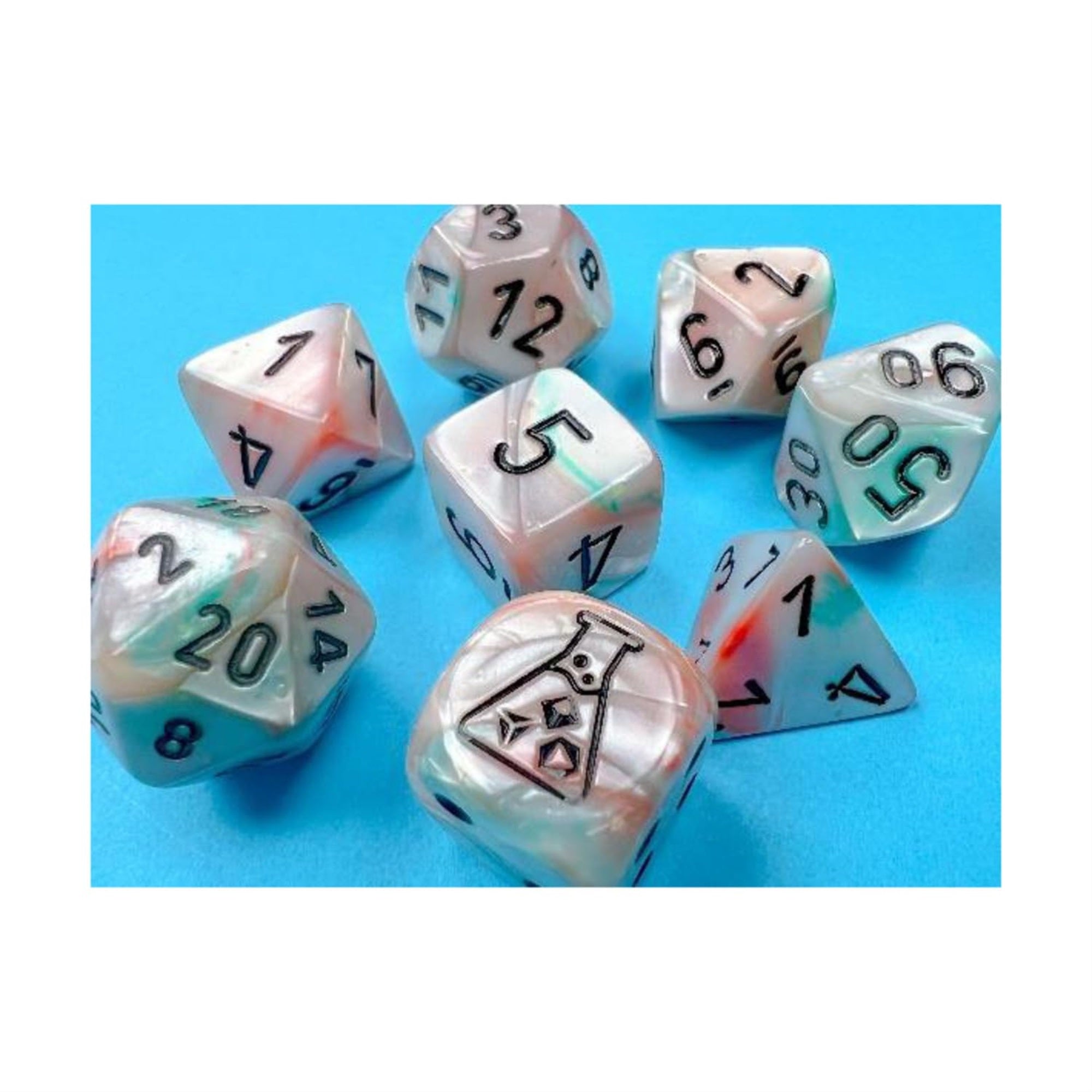 Sea Shell Lustrous Luminary Dice With Black Numbers 7+1 Dice Set 16Mm (5/8In) Chessex
