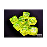 Neon Yellow Translucent Dice With White Numbers 7+1 Dice Set 16Mm (5/8In) Chessex