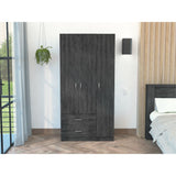 Tuhome Austral 3 Doors Armoire, Metal Rod, Two Drawers, One Door Cabinet, Two Door Cabinets, Smoky Oak/White, For Bedroom