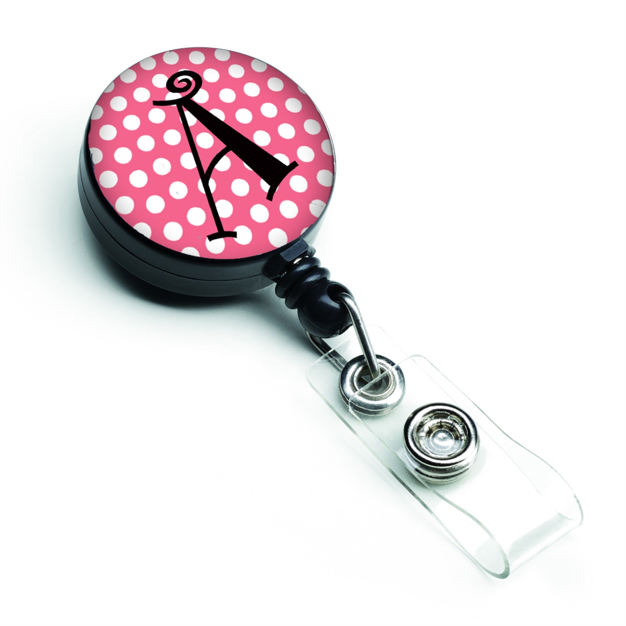Caroline'S Treasures Letter A Monogram, Pink Black Polka Dots Retractable Badge Reel, Multicolor (Cj1001-Abr)