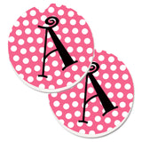 Caroline'S Treasures Letter A Monogram - Pink Black Polka Dots Set Of 2 Cup Holder Car Coasters Cj1001-Acarc, 2.56, Multicolor