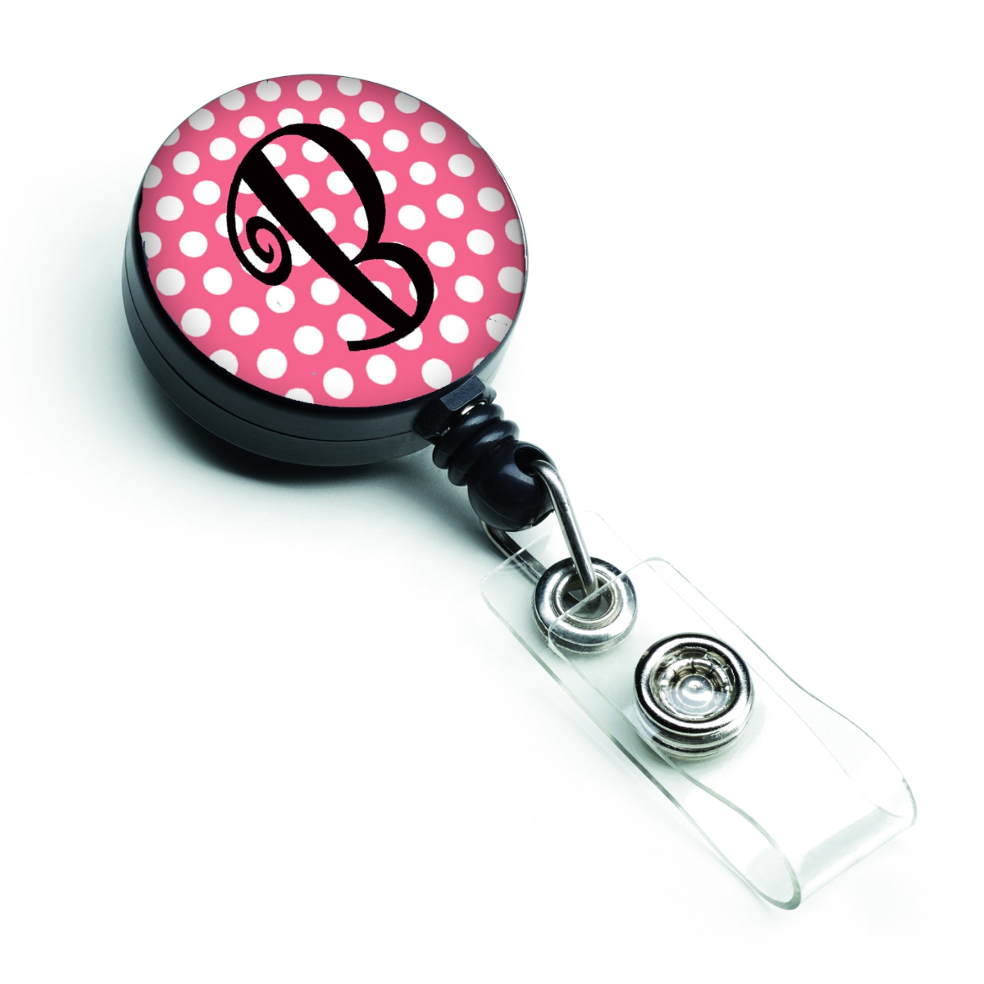 Caroline'S Treasures Letter B Monogram, Pink Black Polka Dots Retractable Badge Reel, Multicolor (Cj1001-Bbr)