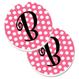 Caroline'S Treasures Letter B Monogram - Pink Black Polka Dots Set Of 2 Cup Holder Car Coasters Cj1001-Bcarc, 2.56, Multicolor