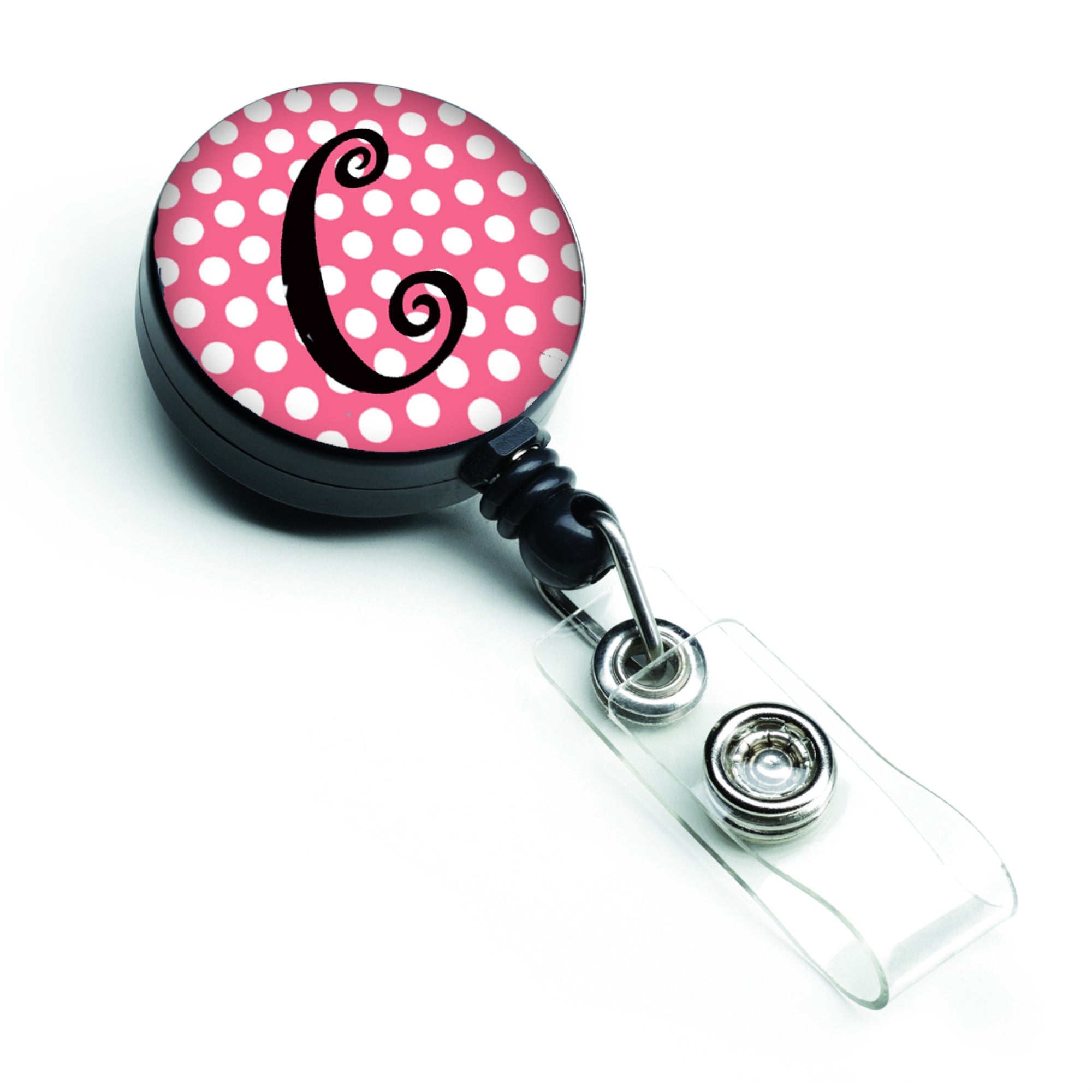 Caroline'S Treasures Letter C Monogram, Pink Black Polka Dots Retractable Badge Reel, Multicolor (Cj1001-Cbr)