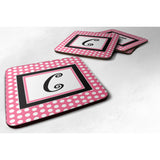 Caroline'S Treasures Cj1001-Cfc Monogram-Pink Black Polka Dots Foam Coasters (Set Of 4), Initial Letter C, 3.5 H X 3.5