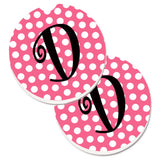 Caroline'S Treasures Letter D Monogram - Pink Black Polka Dots Set Of 2 Cup Holder Car Coasters Cj1001-Dcarc, 2.56, Multicolor