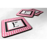 Caroline'S Treasures Cj1001-Efc Monogram-Pink Black Polka Dots Foam Coasters (Set Of 4), Initial Letter E, 3.5 H X 3.5