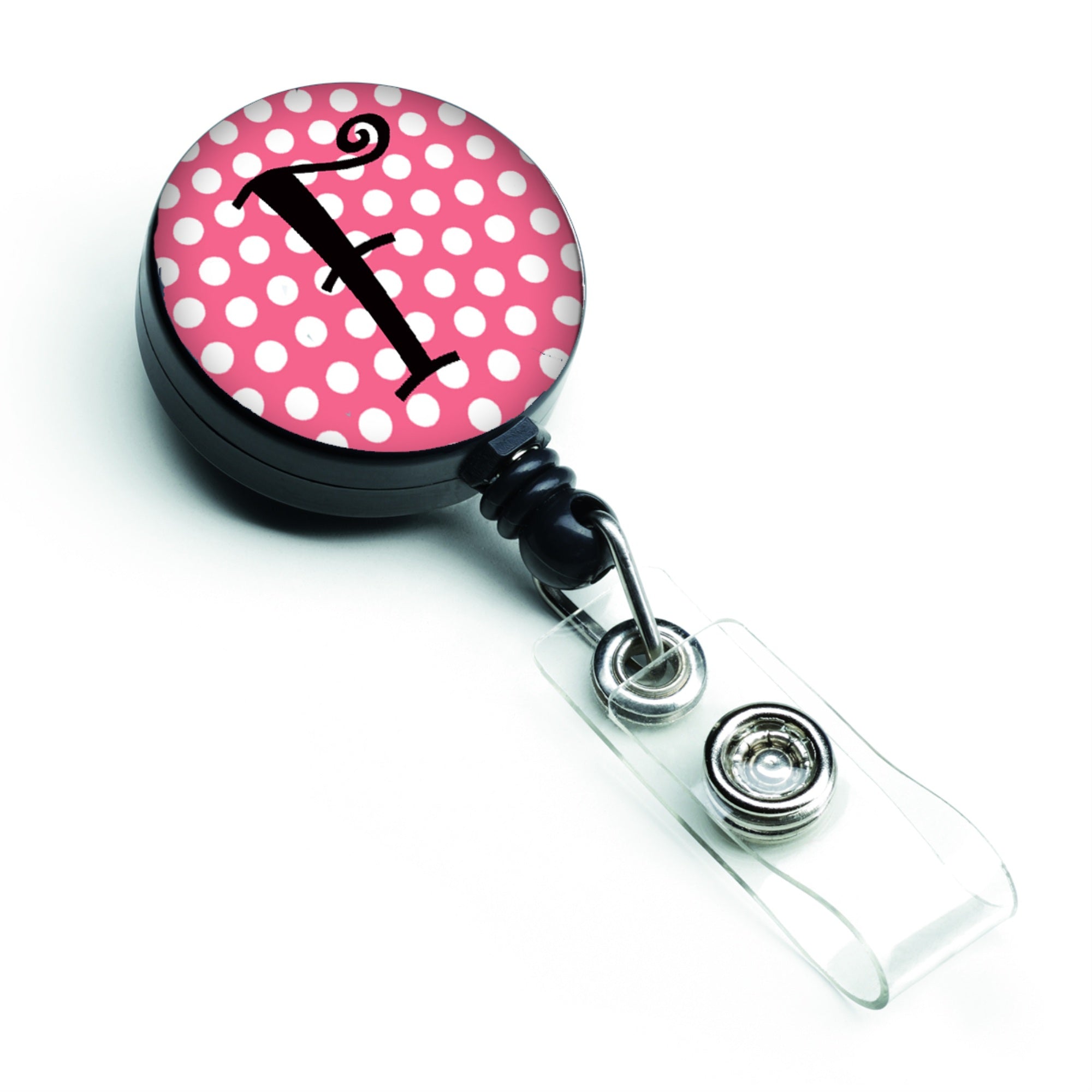 Caroline'S Treasures Letter F Monogram, Pink Black Polka Dots Retractable Badge Reel, Multicolor (Cj1001-Fbr)