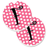 Caroline'S Treasures Letter F Monogram - Pink Black Polka Dots Set Of 2 Cup Holder Car Coasters Cj1001-Fcarc, 2.56, Multicolor