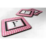 Caroline'S Treasures Cj1001-Ffc Monogram-Pink Black Polka Dots Foam Coasters (Set Of 4), Initial Letter F, 3.5 H X 3.5