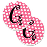Caroline'S Treasures Letter G Monogram - Pink Black Polka Dots Set Of 2 Cup Holder Car Coasters Cj1001-Gcarc, 2.56, Multicolor