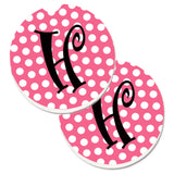 Caroline'S Treasures Letter H Monogram - Pink Black Polka Dots Set Of 2 Cup Holder Car Coasters Cj1001-Hcarc, 2.56, Multicolor