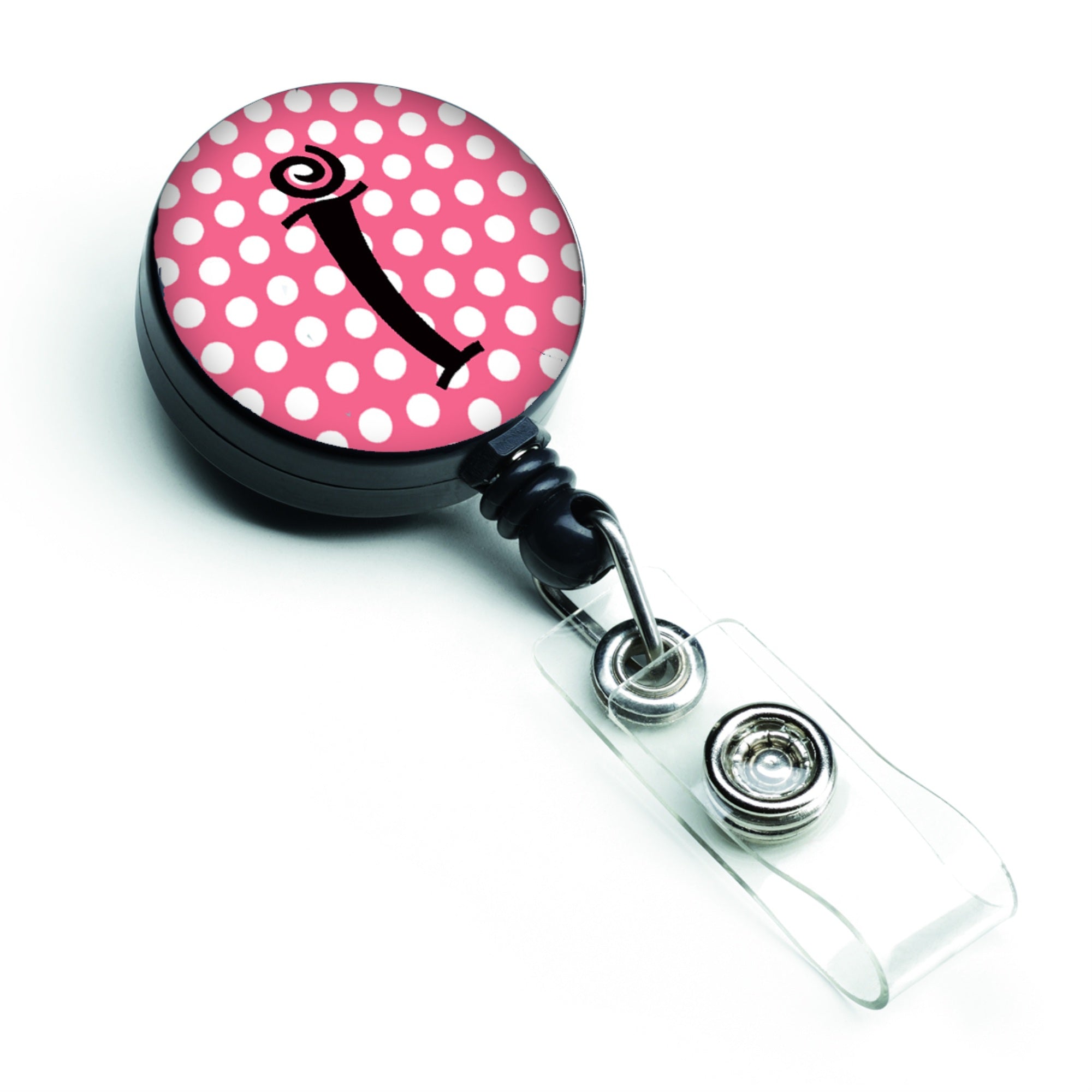 Caroline'S Treasures Letter I Monogram, Pink Black Polka Dots Retractable Badge Reel, Multicolor (Cj1001-Ibr)