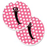 Caroline'S Treasures Letter I Monogram - Pink Black Polka Dots Set Of 2 Cup Holder Car Coasters Cj1001-Icarc, 2.56, Multicolor