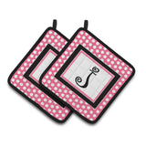 Caroline'S Treasures Letter J Monogram - Pink Black Polka Dots Pair Of Pot Holders Cj1001-Jpthd, 7.5Hx7.5W, Multicolor