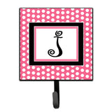 Caroline'S Treasures Cj1001-Jsh4 Letter J Initial Monogram-Pink Black Polka Dots Leash Holder Or Key Hook, Small, Multicolor