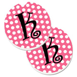 Caroline'S Treasures Letter K Monogram - Pink Black Polka Dots Set Of 2 Cup Holder Car Coasters Cj1001-Kcarc, 2.56, Multicolor