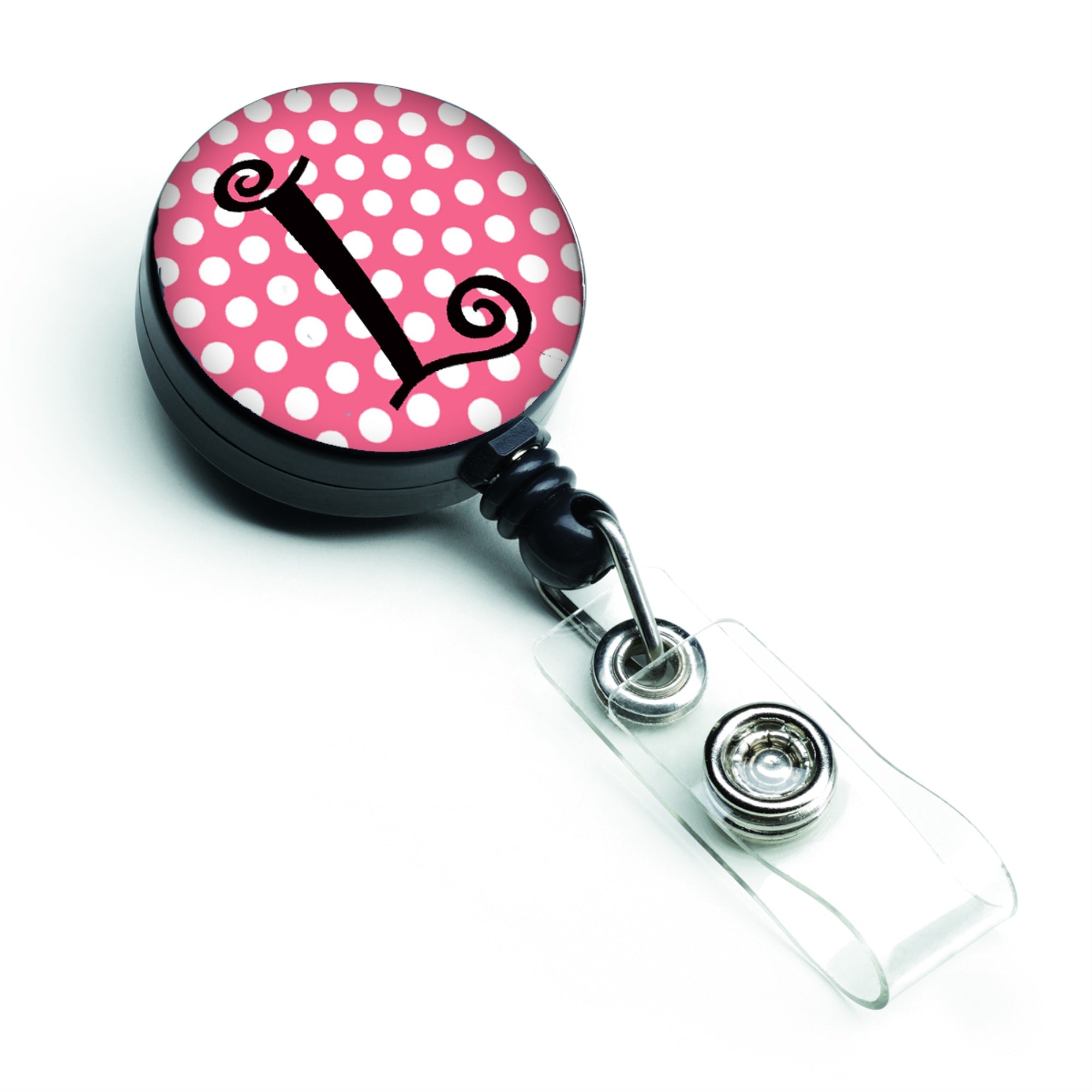 Caroline'S Treasures Letter L Monogram, Pink Black Polka Dots Retractable Badge Reel, Multicolor (Cj1001-Lbr)