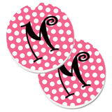 Caroline'S Treasures Letter M Monogram - Pink Black Polka Dots Set Of 2 Cup Holder Car Coasters Cj1001-Mcarc, 2.56, Multicolor