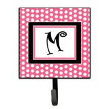 Caroline'S Treasures Cj1001-Msh4 Letter M Initial Monogram-Pink Black Polka Dots Leash Holder Or Key Hook, Small, Multicolor